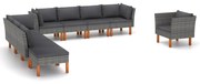 9 pcs conj. lounge jardim vime PE e madeira eucalipto cinzento