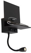 LED Candeeiro de parede moderno preto com USB e braço flexível - Flero Moderno