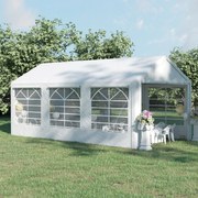 Pérgola para Jardim 6x3m Pérgola de Jardim com 4 Painéis Laterais 2 Portas Enroláveis e 6 Janelas Proteção UV para Exterior Eventos Casamentos Branco