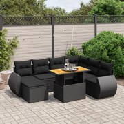 vidaXL 8 pcs conjunto sofás de jardim com almofadões vime PE preto