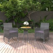 vidaXL 3 pcs conjunto de jantar para jardim vime PE cinzento