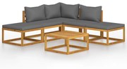 6 pcs conj. lounge jardim c/ almofadões madeira acácia maciça