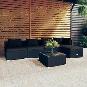 6 pcs conjunto lounge de jardim c/ almofadões vime PE preto