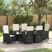 vidaXL Conjunto de Jantar de Jardim 7 Peças com Almofadas - Rattan Poliéster Preto