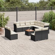 vidaXL 12 pcs conjunto de sofás de jardim c/ almofadões vime PE preto