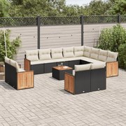 vidaXL 13 pcs conjunto de sofás de jardim com almofadões vime PE preto