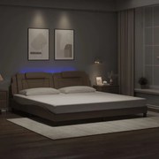 vidaXL Estrutura cama c/ luzes LED 200x200 cm couro artif. cappuccino