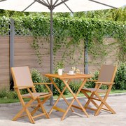 vidaXL 3 pcs conjunto bistrô tecido e madeira maciça cinza-acastanhado