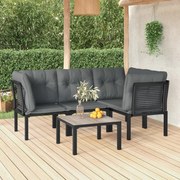 5 pcs conjunto lounge de jardim vime PE preto/cinzento