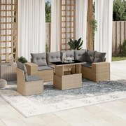 vidaXL 7 pcs conjunto de sofás p/ jardim com almofadões vime PE bege