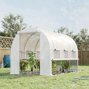 Estufa de jardim tipo túnel com 6 m², 295 x 200 x 200 cm 6 janelas, porta enrolável, lona de PE e estrutura em aço galvanizado branco