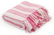 vidaXL Manta em algodão às riscas 125x150 cm rosa e branco
