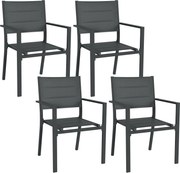 Outsunny Conjunto de 4 cadeiras de jardim empilháveis em alumínio e textilene com apoios de braços, lote de 4 peças para exterior | Aosom Portugal
