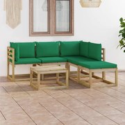 6 pcs conjunto lounge de jardim com almofadões verdes