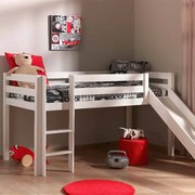Conjunto Cama alta de Criança PINO 90 x 200 cm + estrado + escada + escorrega Branco