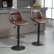 Conjunto de 2 bancos de bar vintage, ajustáveis e giratórios, com apoio para os pés, revestimento sintético castanho com efeito envelhecido