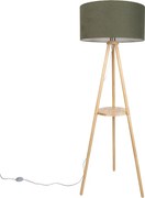 Candeeiro de pé tripé de madeira com abajur verde 50cm - Lou