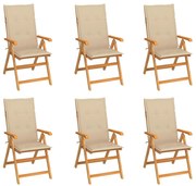 vidaXL Cadeiras de jardim c/ almofadões beges 6 pcs teca maciça