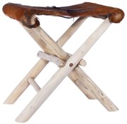 vidaXL Banco dobrável couro de cabra e madeira de teca maciça