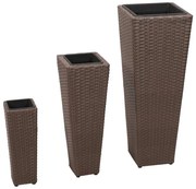 vidaXL Floreiras de jardim altas 3 pcs vime PE castanho