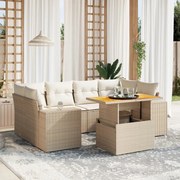 vidaXL 7 pcs conjunto de sofás p/ jardim com almofadões vime PE bege