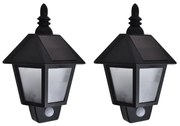 vidaXL Candeeiros de parede solares 2 pcs c/ sensor de movimento preto