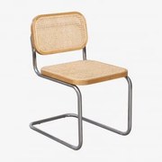 Pack De 2 Cadeiras De Jantar Em Rattan Tento Madeira Natural & Cinza Cromado - Sklum