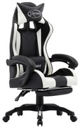 vidaXL Cadeira estilo corrida c/ apoio pés couro artif. branco/preto