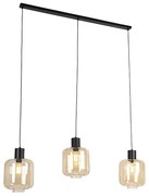 Candeeiro de suspensão design preto com vidro âmbar 3-luzes 161,5 cm - Qara