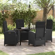 vidaXL Conjunto de Jantar de Jardim 5 Peças com Almofadas Pretas de Rattan Sintético