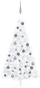 vidaXL Meia árvore Natal artificial pré-iluminada c/ bolas branco