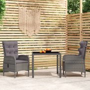 vidaXL 3 pcs conjunto de jantar para jardim vime PE cinzento