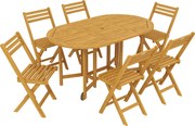 Outsunny Conjunto de móveis de jardim 7 peças em madeira certificada FSC, mesa extensível com 6 cadeiras dobráveis, orifício para guarda-sol, design de lamelas | Aosom Portugal
