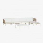 Sofá De Jardim Modular De 4 Peças Com 2 Poltronas De Canto, Pufe E Mesa De Centro Roubly Beige De Amêndoa - Sklum