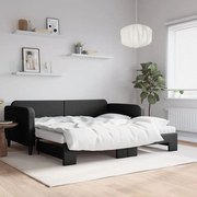 vidaXL Sofá-cama com gavetão e colchões 100x200 cm tecido preto
