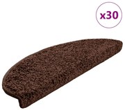 vidaXL Tapetes de escada 30 peças 65x21x4 cm marrom semicircular grande