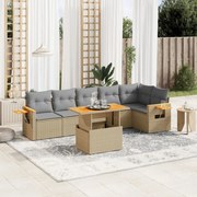vidaXL 7 pcs conjunto de sofás p/ jardim com almofadões vime PE bege
