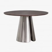 Mesa De Jantar Redonda Ø120 Cm Em Aço Inoxidável Baelor Madeira De Cabo Escuro - Sklum