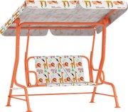 AIYAPLAY Baloiço Infantil Exterior 2 Lugares com Toldo Ajustável e Cintos de Segurança, Baloiço para Jardim e Interior em Aço e Oxford, Máx 60 kg, 112x75x120 cm, Laranja | Aosom Portugal