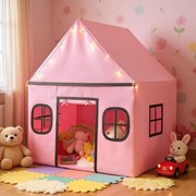 Casa de brincar para crianças para interior 120 x 101 x 143 cm, com luzes de estrelas e tapete acolchoado a partir dos 3 anos Rosa