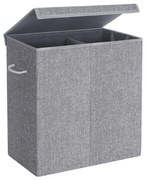 Cesto p/ roupa 142 L, tecido tipo linho, tampa magnética, divisória, cor cinzento