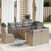 vidaXL 9 pcs conjunto de sofás p/ jardim com almofadões vime PE bege