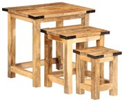 vidaXL Mesas de apoio encastrar 3 pcs madeira mangueira áspera maciça