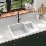 vidaXL Lava-louça cozinha orifício extravas. cuba dupla granito branco