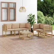 6 pcs conjunto lounge de jardim com almofadões beges