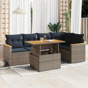 vidaXL 6 pcs conjunto sofás de jardim com almofadões vime cinzento