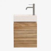 Conjunto De Móvel De Casa De Banho Suspenso 40x20 Cm Em Madeira De Teca Com Lavatório Integrado Em Cimento Napier Madeira De Teca & Sem - Sklum