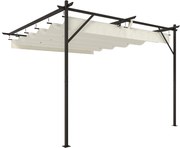 Outsunny Pérgola de Jardim Adossada 3x3 m com Telhado Retrátil Proteção UPF30+ e Drenagem Pérgola de Exterior em Creme | Aosom Portugal