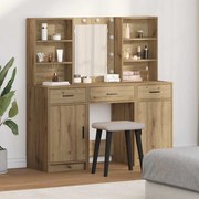 vidaXL Conjunto de Mesa de Maquiagem com LED 3 pcs Carvalho Artesanal