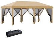 Outsunny Tenda para Festas 6x3 m Tenda de Jardim com 6 Mosquiteiros Bolsa de Transporte e Estrutura de Aço para Campismo Festas Bege